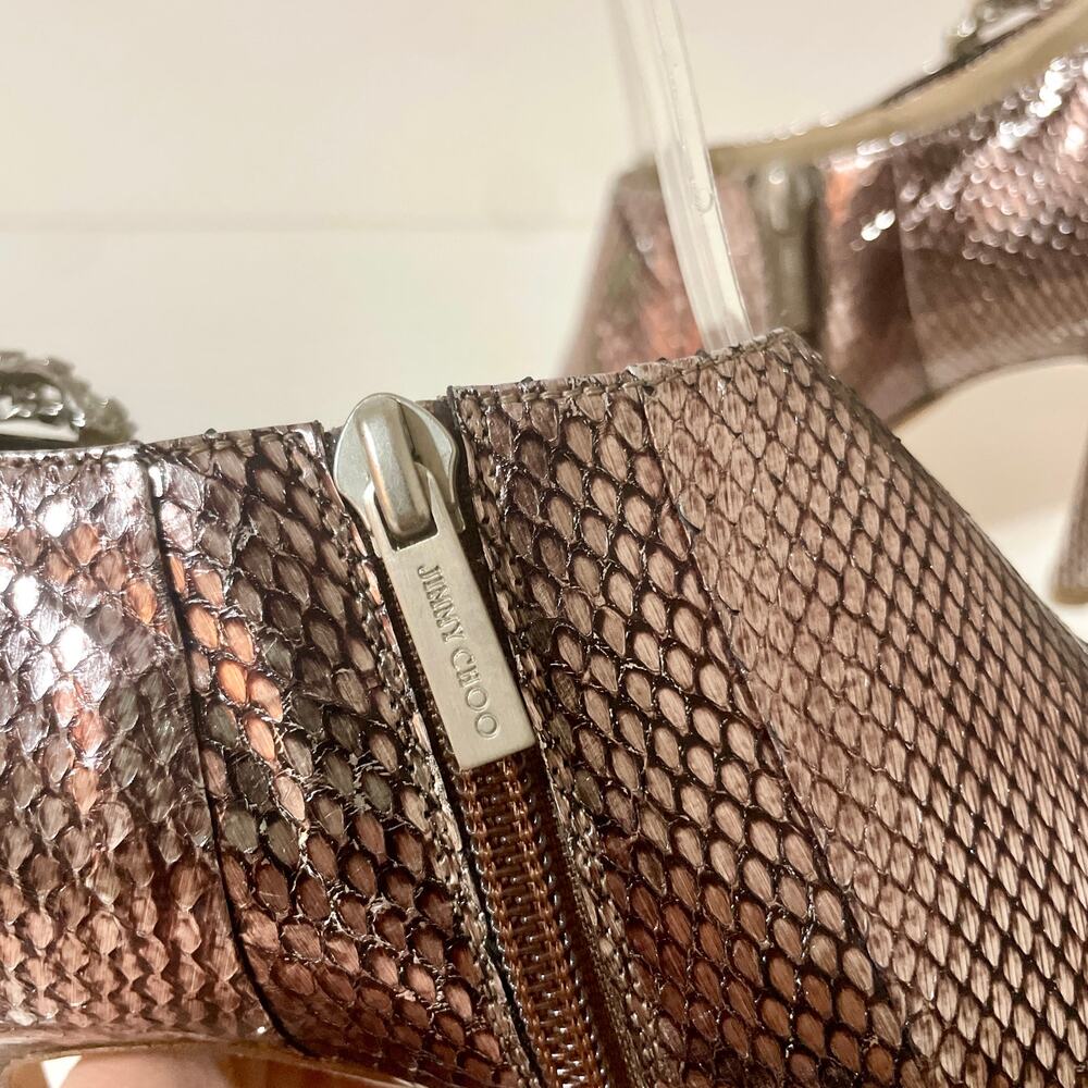 Jimmy Choo Metallic Snakeskin Ankle Boots Rhinestone Crystal Embellished sz 38 - Picture 8 of 13